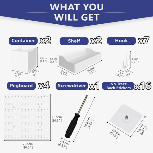 Nafenai 4 Pieces Pegboard Combination Wall Organizer Kit with 11 Accessories, White Modular Hanging Display Pegboard
