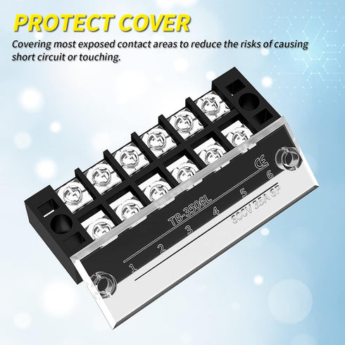Joinfworld 35A Terminal Block, 6 Position Screw Terminal Strip with Cover & Pre-Insulated Terminal Jumper Block