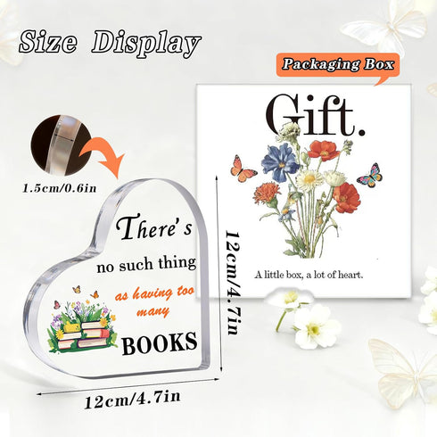 Book Lovers Gifts Literary Acrylic Heart Paperweight, Reading Essential & Bookshelf Accent for Bookworms and Bookish