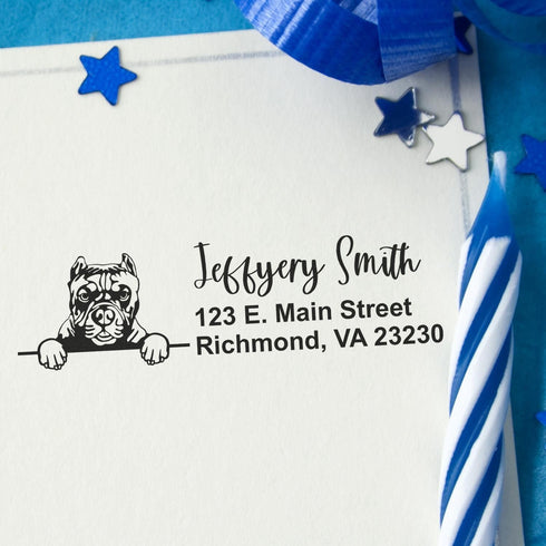 Adorable Peeking Pitbull Self-Inking Return Address Stamp for Cards, Letters & Envelopes