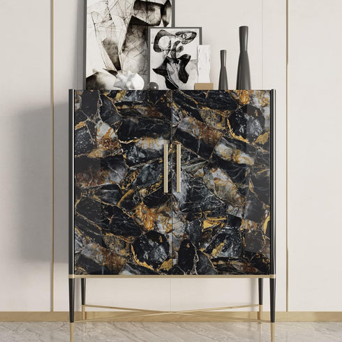 CRE8TIVE Glossy Slate Gold Marble Contact Paper, Peel and Stick Waterproof Vinyl for Kitchen Countertops, 12"x80"