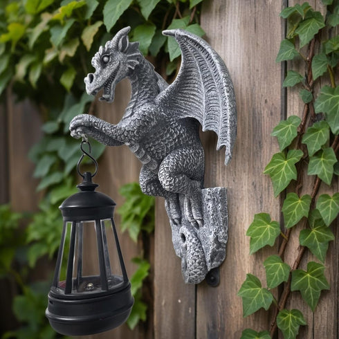 Generic 9-inch Large Solar-Powered Dragon Statue, Outdoor Decoration - Garden Decor with Solar Light, Waterproof Wall