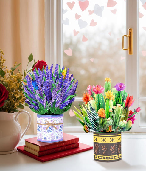 Set 6 3D Pop Up Flower Bouquet Card for Women Unique Floral Designs with Envelopes & Separate Blank Note Cards, Forever