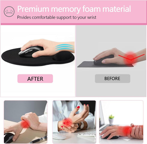 Mouse Pad with Wrist Rest Support, Ergonomic Gaming Mouse Pad with Non-Slip PU Base for Computer and Office