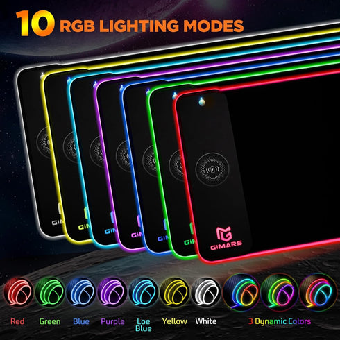 Gimars RGB Gaming Mouse Pad - 15W Wireless Charging Mousepad with 10 Light Modes, Large Non-Slip Surface