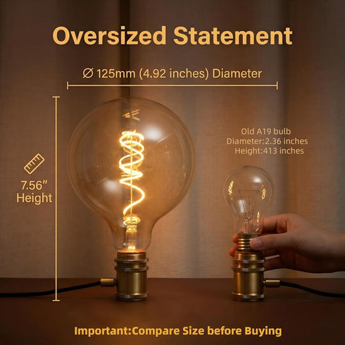 G125/G40 Bulb 2200K Dimmable Bulb,6W E26 Bulb 1Pack Large Vintage Oversized LED Edison Amber Glass Warm White Light