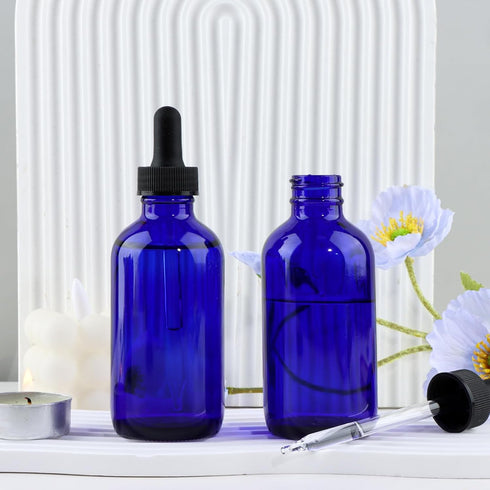 42 Pack 4oz Cobalt Blue Glass Bottles with Glass Eye Droppers for Essential Oils, Lab Chemicals & More