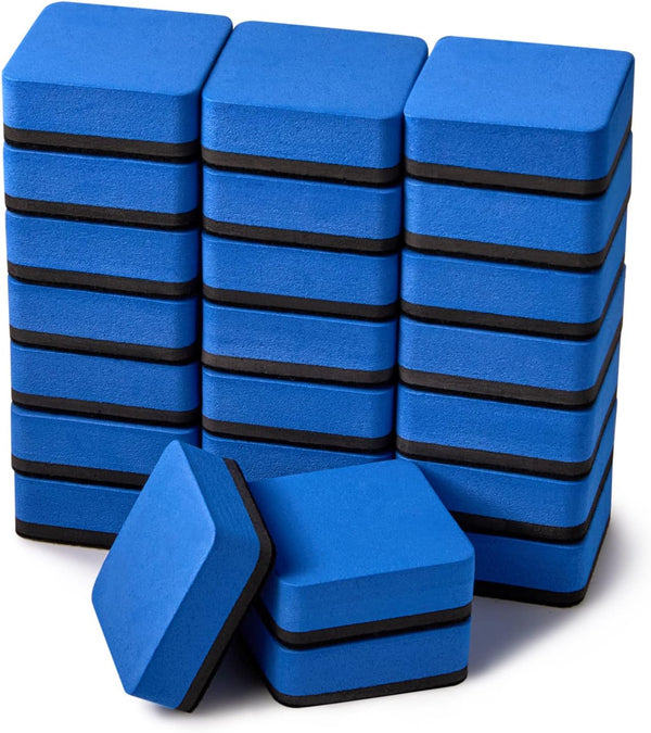 Favide 24 Pack Magnetic Whiteboard Dry Eraser Cleansers for Classroom, Home, and Office (Square, Blue)