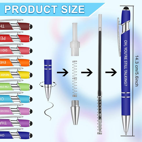Snarky Office Pens Funny Insulting Pens Arcastic Negative Quotes Ballpoint Pens Macaron Touch Stylus Pens for Office, Black Ink(20 Pcs) by Eersida
