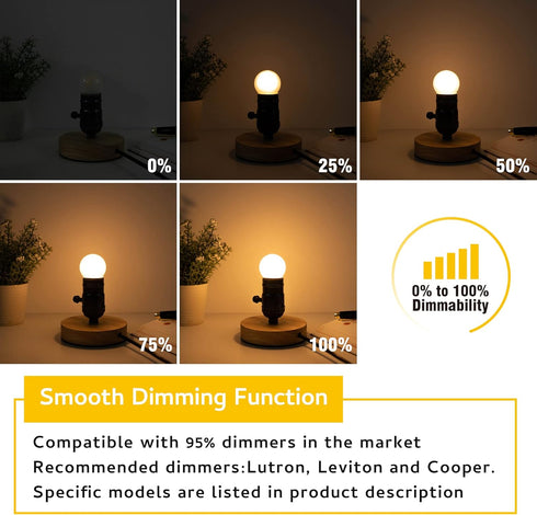 Dimmable LED 3W Small Light Bulb, 25w Equivalent, E26 Standard Screw Base, G40 Soft Warm White, Pack of 6