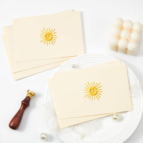 50 Pack 4x6, Crisky Smile Boho Sun Blank Cards and Envelopes Embossed Gold Foil Blank Greeting Cards Bulk for Wedding