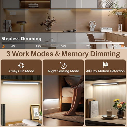 12 3 Dimming, Closet, (2 Pack) DWEPTU Rechargeable Motion Sensor Light Indoor, LED Under Cabinet Lighting with Modes