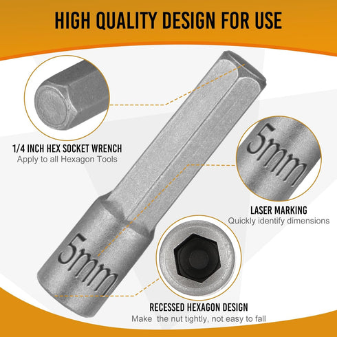 23 Pcs Power Nuts Driver Drill Bit Tools Set, 1/4'' Driver Hex Shank, Metric Socket Wrench for Power Tools