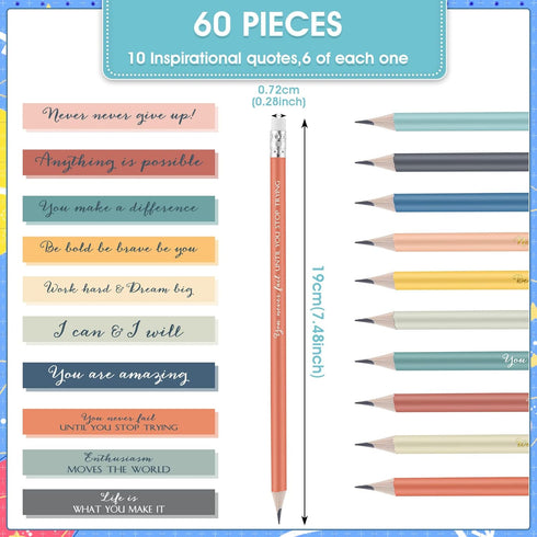 Sabary 60 Pcs Inspirational Pencil Bulk Colorful Mood Pencil Student Gift from Teacher Motivational Saying 2 HB Wood Pre Sharpened Pencil Back to School Gift for Kindergarten Kids by Sabary