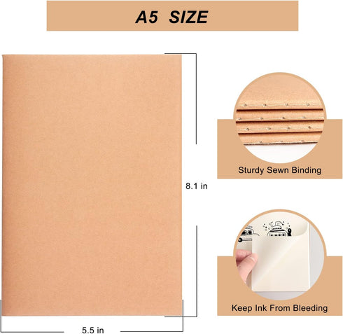 ZZTX 4 Pack Blank Kraft Notebooks, A5 Travel Journal Set for Drawing Writing Doodling