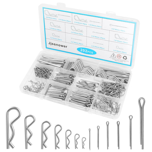 202 Pcs Hardware Pins Assortment Kit, 304 Stainless Steel Hairpin & R Clips, Retaining Fasteners, Cotter Pins