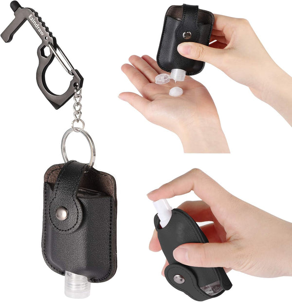 Ezindraw Hand Sanitizer Keychain, Hand Sanitizer Spray Holder, Premium PU Leather Travel Size