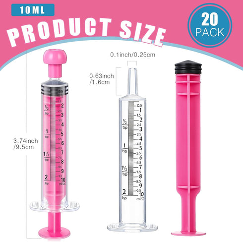 20 Pack 10ml Plastic Syringe for Liquid with Caps Oral Syringe Without Needle Colored Measuring Syringe Dispensing Tools Individually Sealed for Pets Feeding Measuring (Pink)