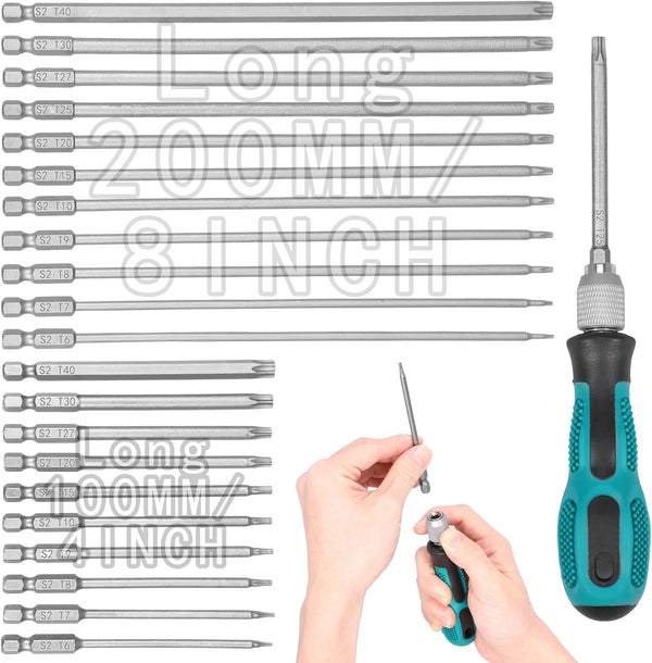 23pcs Torx Screwdriver Set, Tamper Proof Torx Bit Set (11x4" + 11x8")