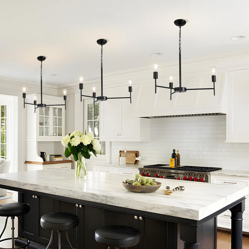 3 E26 Modern Farmhouse Chandelier Light Black Chandeliers for Dining Room Light Fixture, Round Iron Candle Chandelier