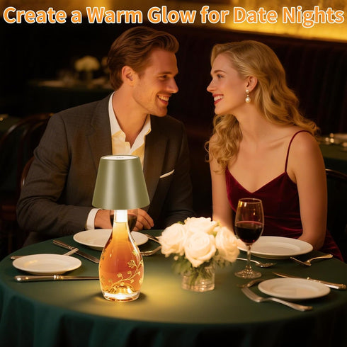 3 Dimmable, 5H 48H Rechargeable Wireless Bottle Lamp - Color Stepless Metallic Gold Lampshade, Bright Light or Soft