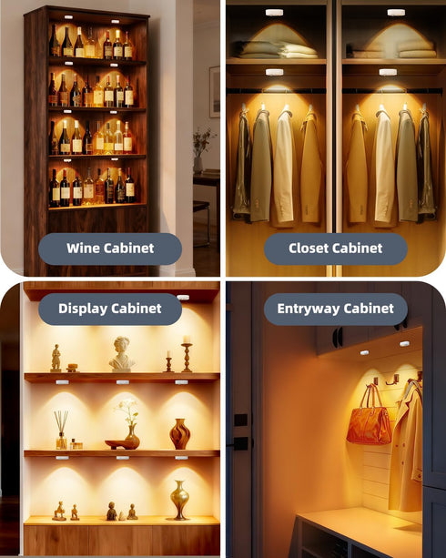 Dimmable Closet (3 Pack) Yiliaw LED Motion Sensor Puck Lights Indoor, Small Rechargeable Under Cabinet Lighting, Warm