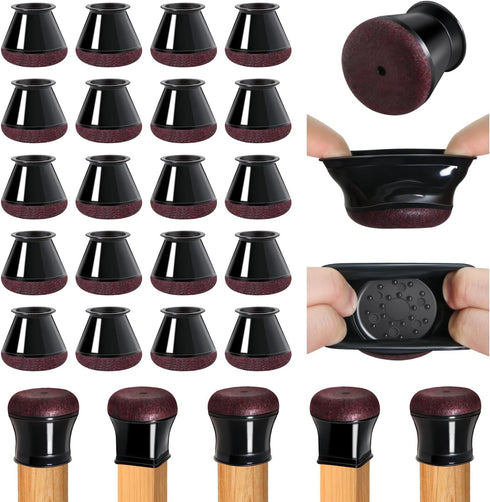 OCONDA 20 Pcs Chair Leg Floor Protectors for Hardwood Floors, Black Rubber