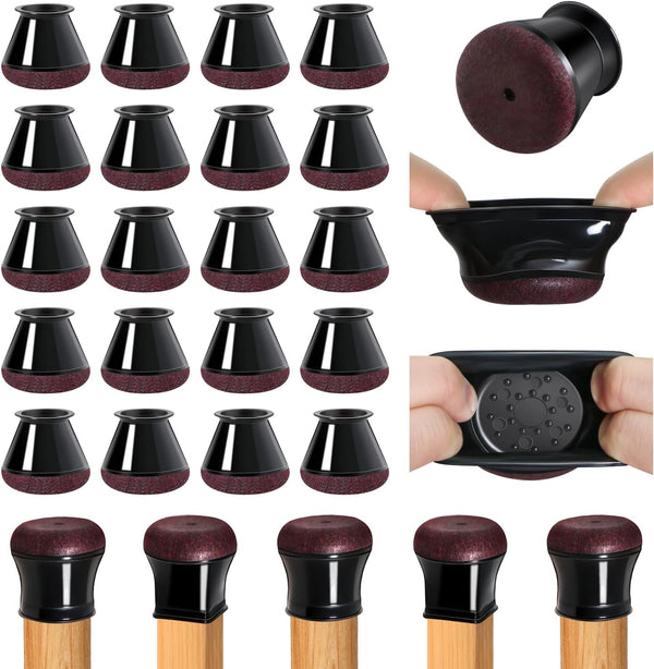 OCONDA 20 Pcs Chair Leg Floor Protectors for Hardwood Floors, Black Rubber