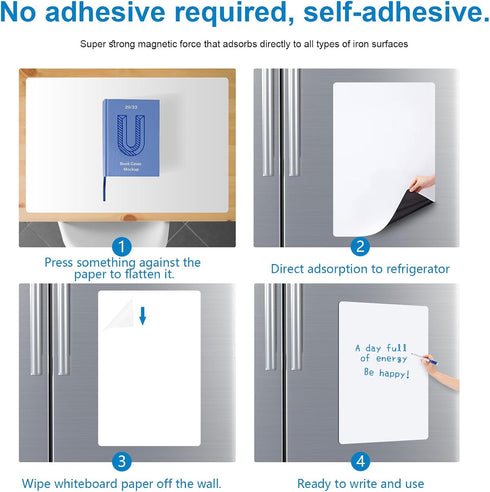 Magnetic Fridge White Board Paper, 8" x 12" 2 Pack Small Dry Erase Sheets for Organizer & Planner