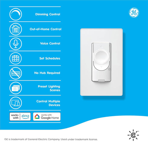 2-amp GE Smart C Multi-Location White Wi-Fi Compatibility Touchless Illuminated Residential Light Switch with Wall