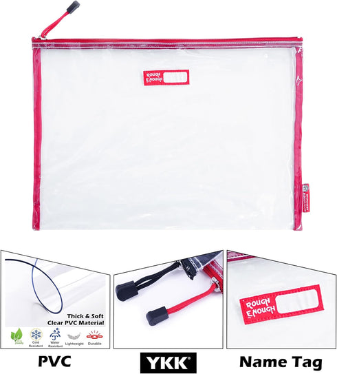 Rough Enough Clear Plastic File Folder Document Holder Bag, Zipper Pouches for Organizing A4 Paper, Office Supplies