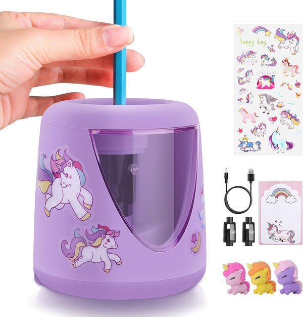 Electric Pencil Sharpeners for Kids, Cute Small Colored Pencil Sharpener for Home Classroom, Purple