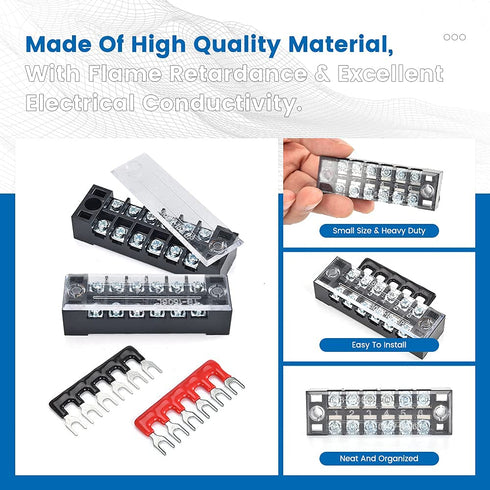 6 Sets Terminal Blocks, 6Pcs 4/5/6 Positions 600V 15A Dual Row Screw Terminal Strip Block + Insulated Terminals