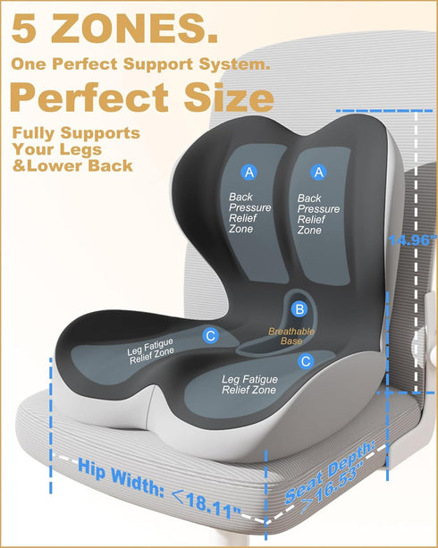 Tailbone Lumbar Support Seat Cushion, Memory Foam Ergonomic Cushion for Sciatica, Hip & Pain Relief Office Chair, Car