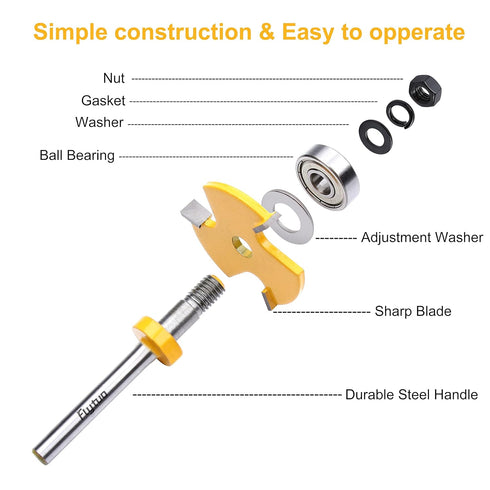 2PCS Tongue and Groove Set - 1/4 Inch Shank Router Bit Set, 3 Teeth Adjustable T Shape Wood Milling Cutter