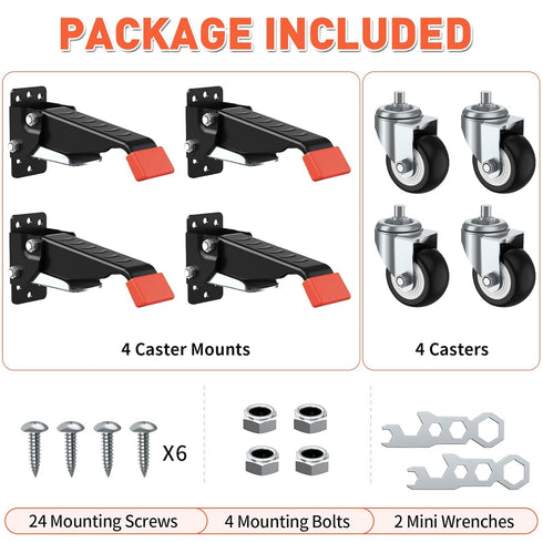 SPACEKEEPER 660 Lbs Workbench Casters Kit - Heavy Duty Retractable Caster Wheels for Machinery & Tables, 4 Pack