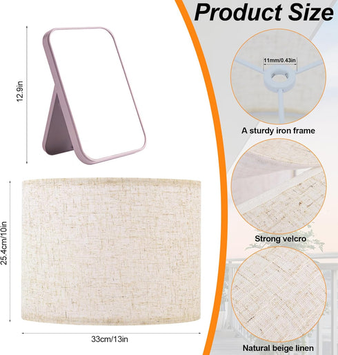 WOLEILEJIN 13" 13" 10" Lamp Shade for Table Lamps, Beige Line Drum lamp shade for floor lamps Top x Bottom x High