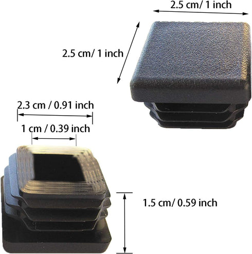 HOWDIA Square Plastic Polyethylene Plug 1"x1" | 20-Pack Protective Caps for Furniture Legs & Tubing