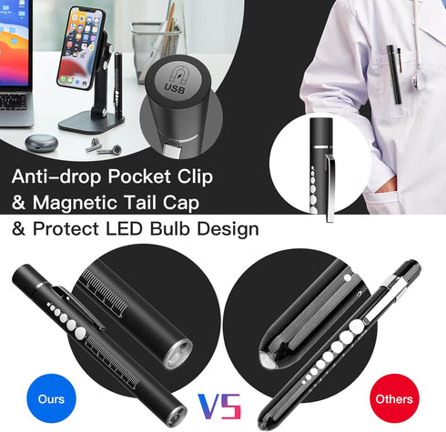 2 SEVENKA Rechargeable Pen Lights with Pupil Gauge & Ruler, LED Penlights for Nurses Doctors, Warm/White Light, Pocket