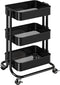 Pipishell 3 Tier Metal Rolling Utility Cart, Heavy-Duty Storage with 2 Lockable Wheels, Black