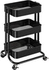 Pipishell 3 Tier Metal Rolling Utility Cart, Heavy-Duty Storage with 2 Lockable Wheels, Black