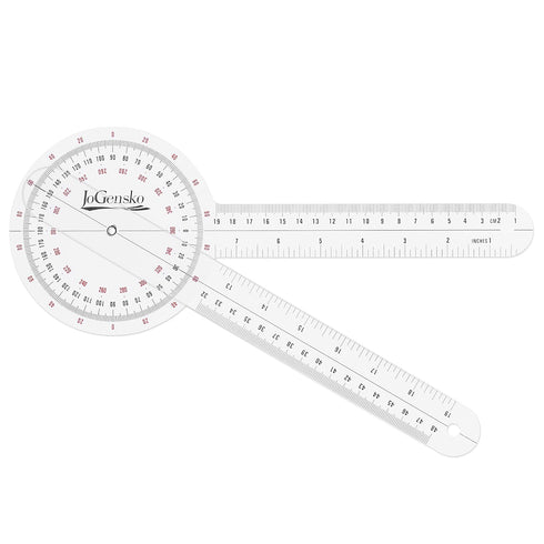 12 Inch Goniometer for Orthopaedic Use, 360 Degree Plastic Angle Protractor Ruler for Knee Elbow Shoulder