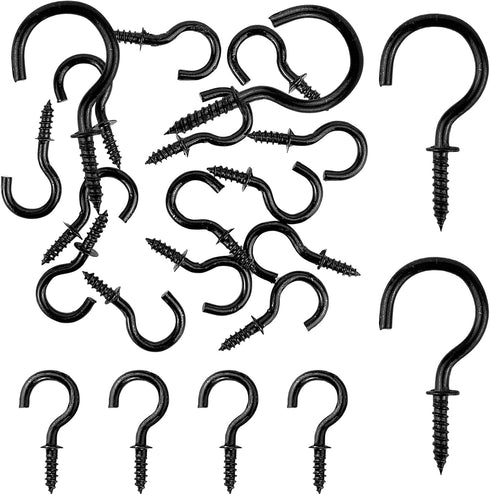 Yeetandoo 50 1IN (50, 1IN) PCS Screw in Cup HooksMounted on Wall CeilingBlack Zinc Plated Metal Hooks for Hanging