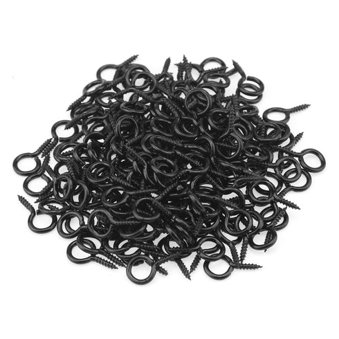 200 Pieces 1# Screw Eyes, Metal Screw Eye Pins Hooks, Black Zinc Plated Steel