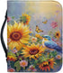 Sunflower Hummingbird Bible Cover Case, PU Leather Waterproof Protector with Handle, Large Size Tote Bag