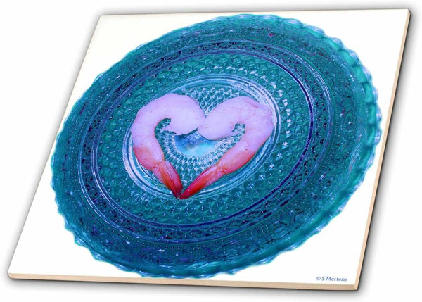 3dRose Shrimp on a Blue Crystal Bowl 4 Inch Ceramic Tile