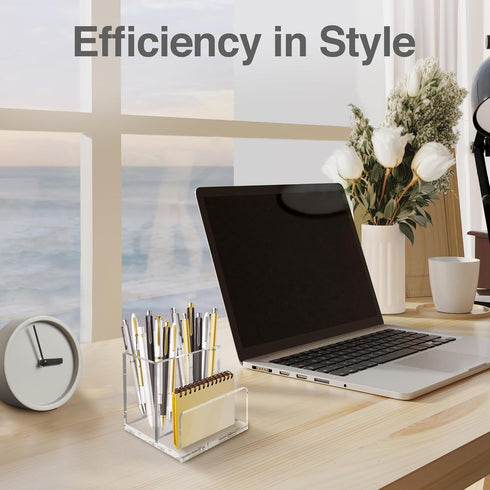 Pen Organizer for Desk, Modern Desk Accessory with Removable Divider, Chic Acrylic Storage Stand for Home/Work