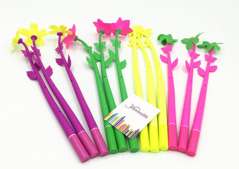 Yansanido Fluent Writing Pen, 12 Pcs 0.5 mm Black Ink, Flower Shape Cute Gel Ink Pen for School Office Supplies