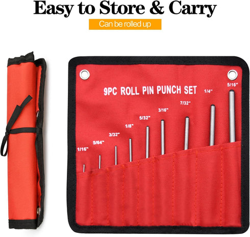 Pin Punch Set, 9pcs 1/16" - 5/16" Removing Repair Tools with Storage Pouch for Automotive and Jewelry
