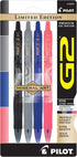 Pilot G2 Retractable Gel Pens, Pack of 4 Pens, Fine Point 0.7 mm, Mineral Art Design Barrels, Assorted Ink